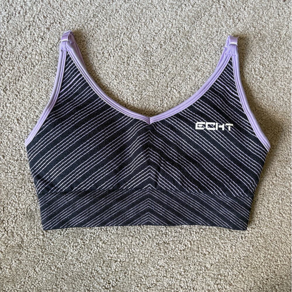 ECHT Striped Black and Lavender Sports Bra